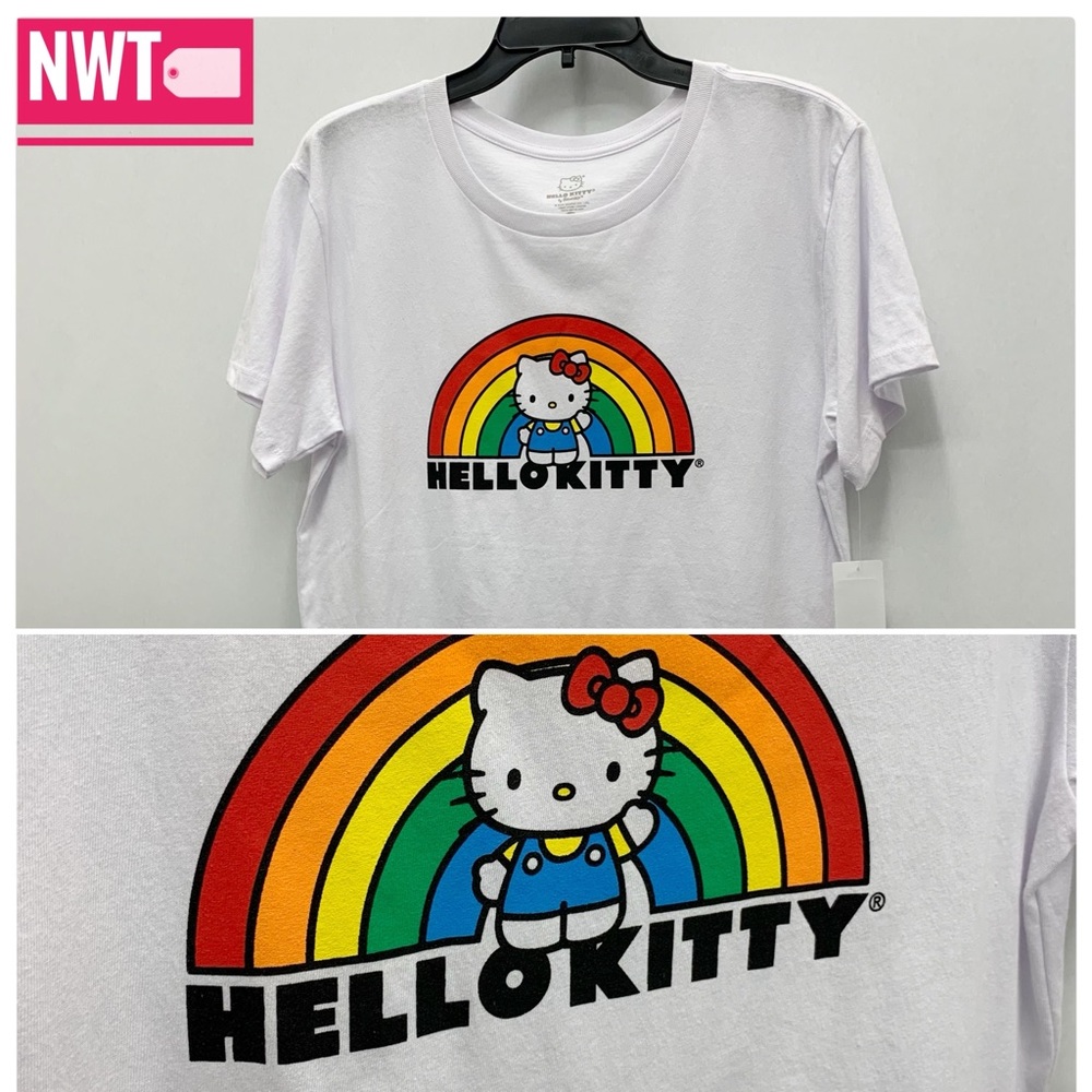 🎀(NWT) NEW! HELLO KITTY White Rainbow Design Classic Tee Shirt
